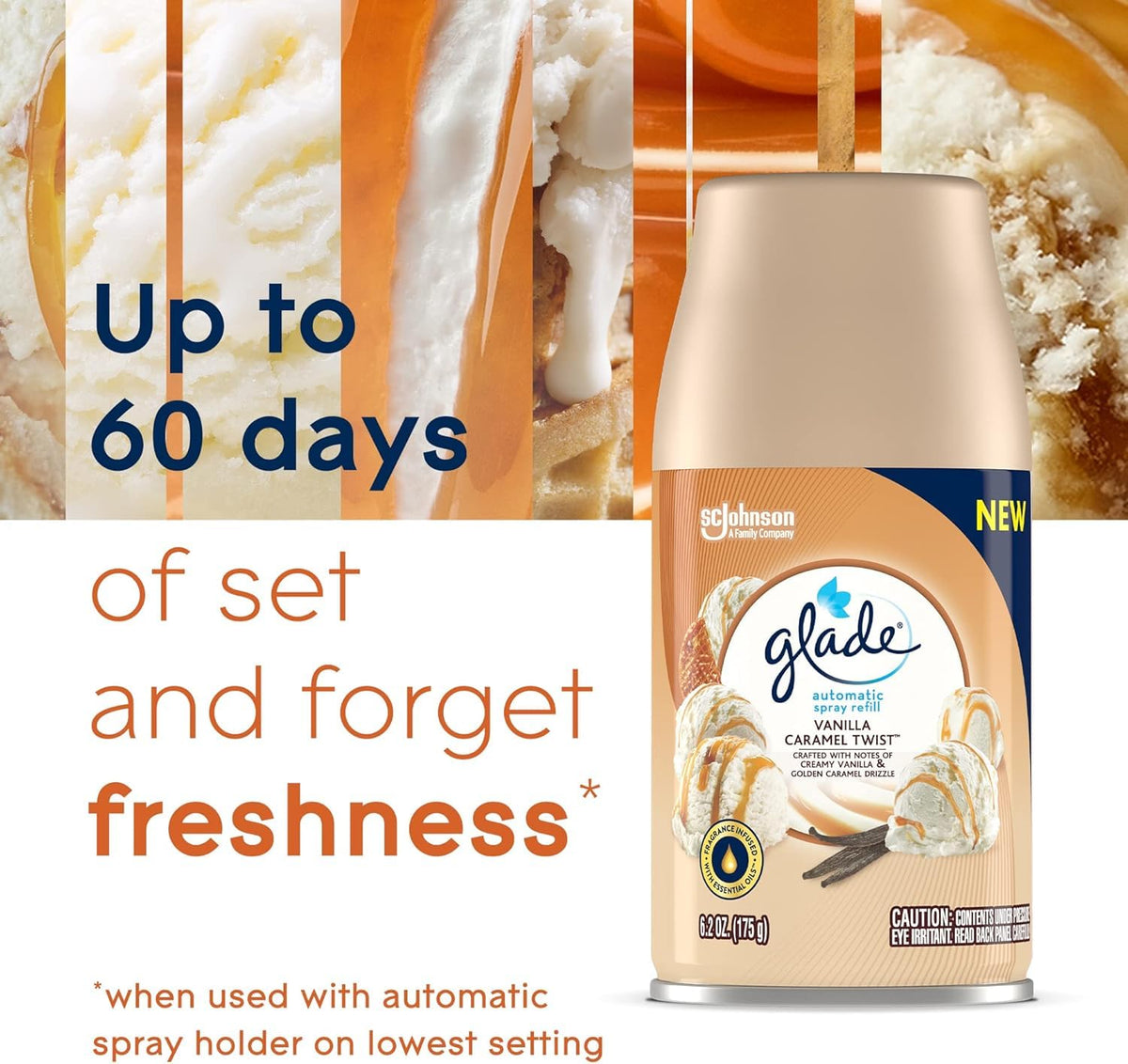 Glade Automatic Spray Refill, Air Freshener for Home and Bathroom, Vanilla Caramel Twist 6.2 Oz (4 Pack)