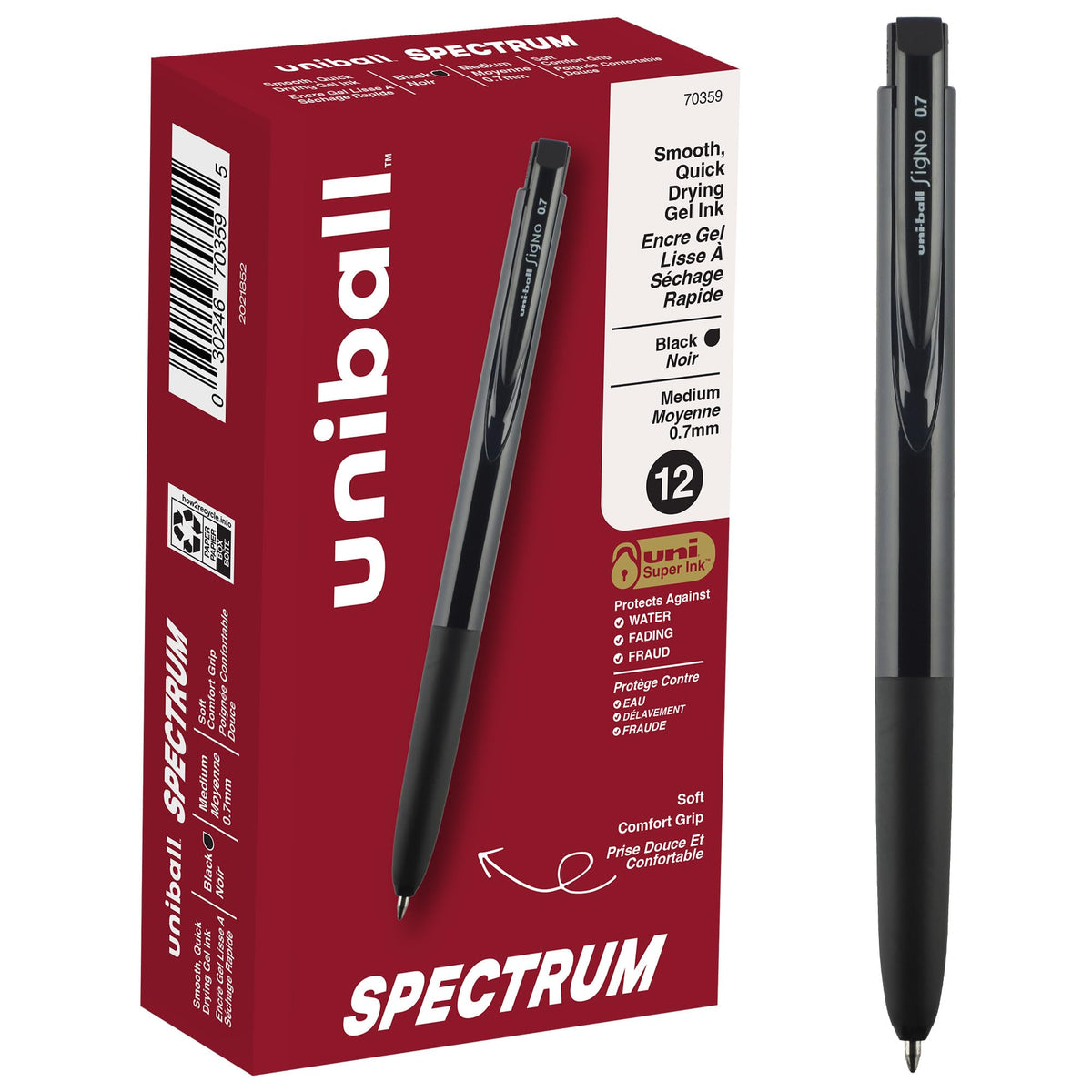 Uniball Spectrum Retractable Gel Pens, Medium Point (0.7mm), Black Ink, 12 Pack
