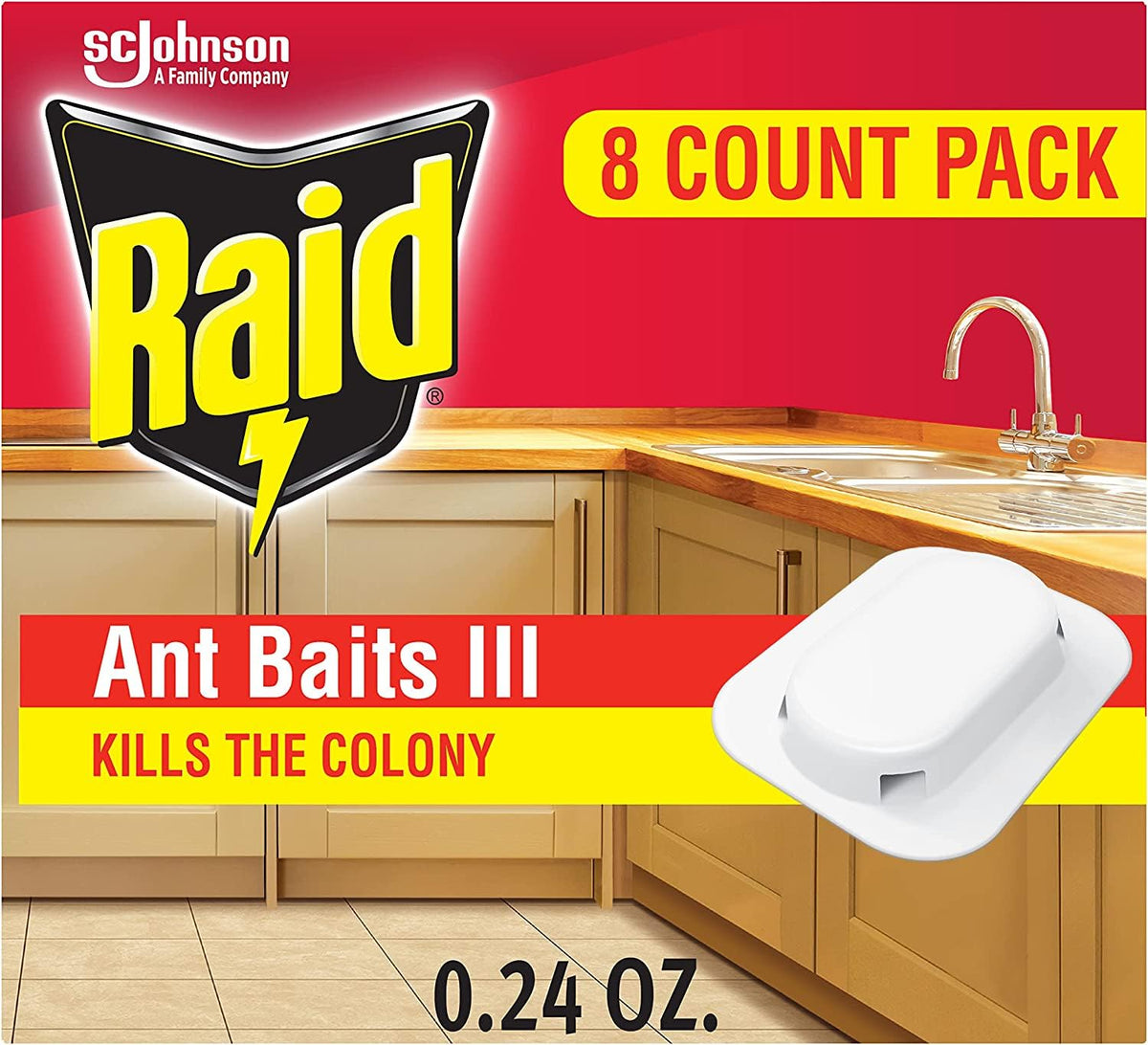Raid Max Double Control Ant Baits, Household Use Defense System to Control Bugs, Dual Bait Technology 0.28 Ounce (Pack of 8)