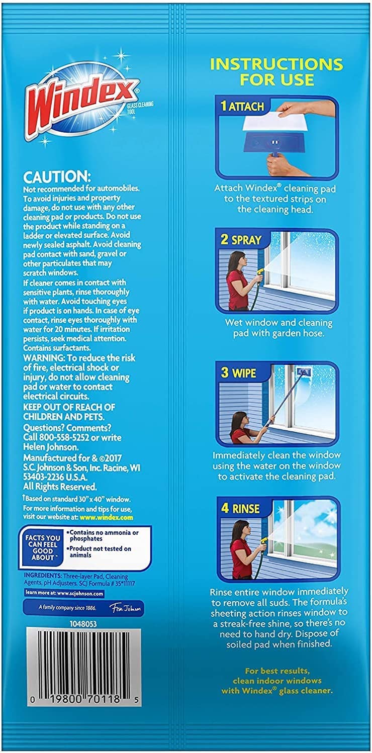 Windex Outdoor All-in-One Window Cleaner Pads Refill, 2 Count (Pack of 1)