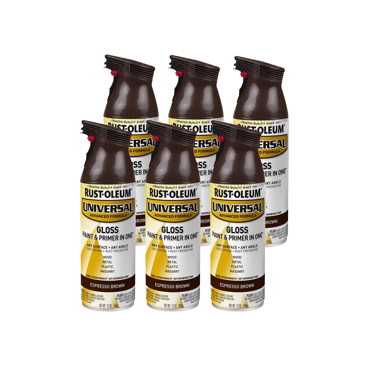 Rust-Oleum 245215-6PK Universal All Surface Spray Paint, 12 oz, Gloss Espresso Brown, 6 Pack