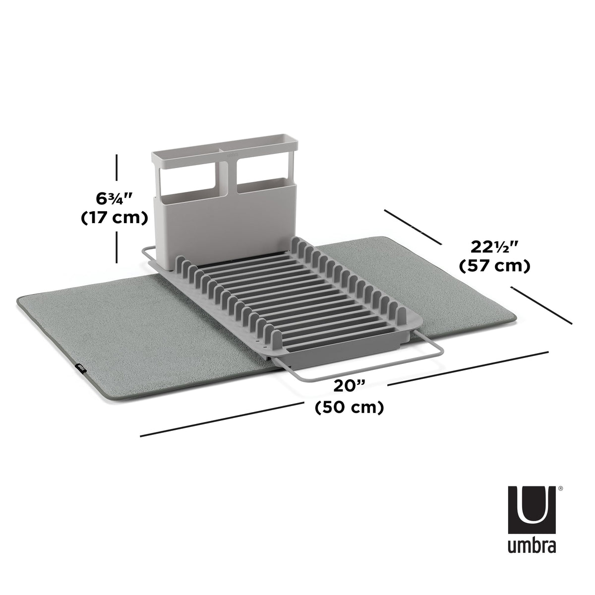 Umbra Udry Rack and Microfiber Dish Drying Mat-Space-Saving Lightweight Design Folds Up for Easy Storage, Over The Sink, Charcoal