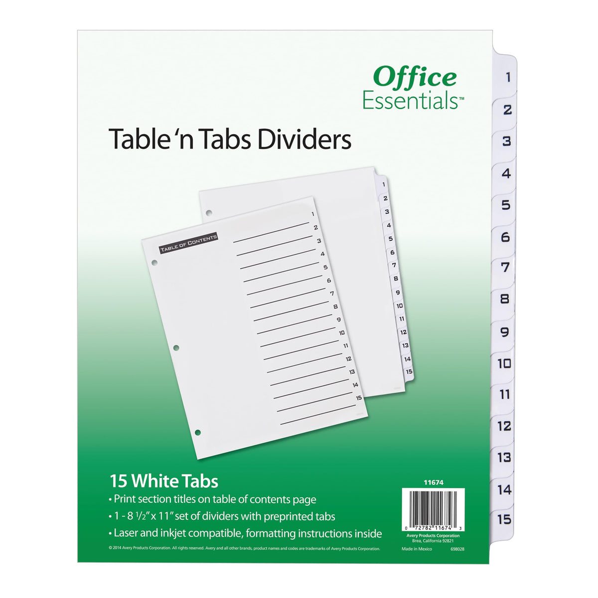 Office Essentials 11674 Table 'n Tabs Dividers, 15-Tab, Letter