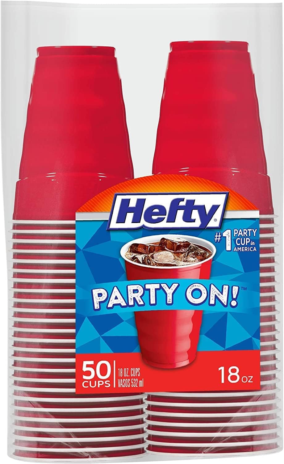 Hefty Easy Grip Disposable Plastic Cold Cups, Red, 18 Ounce, 50 Count (Pack of 8)