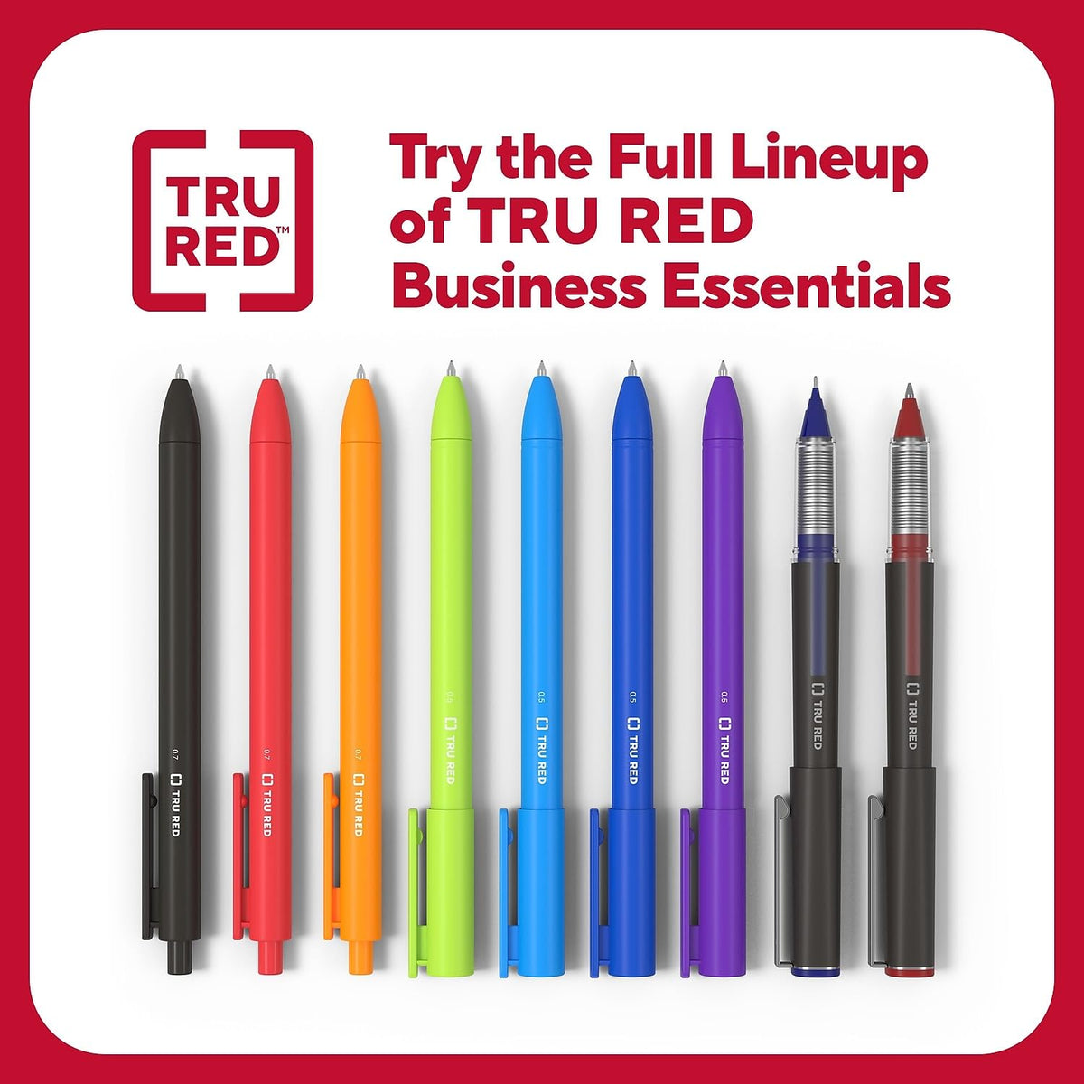 STAPLES TRU RED Retractable Quick Dry Gel Pens Fine Point 0.5mm Blk Dozen