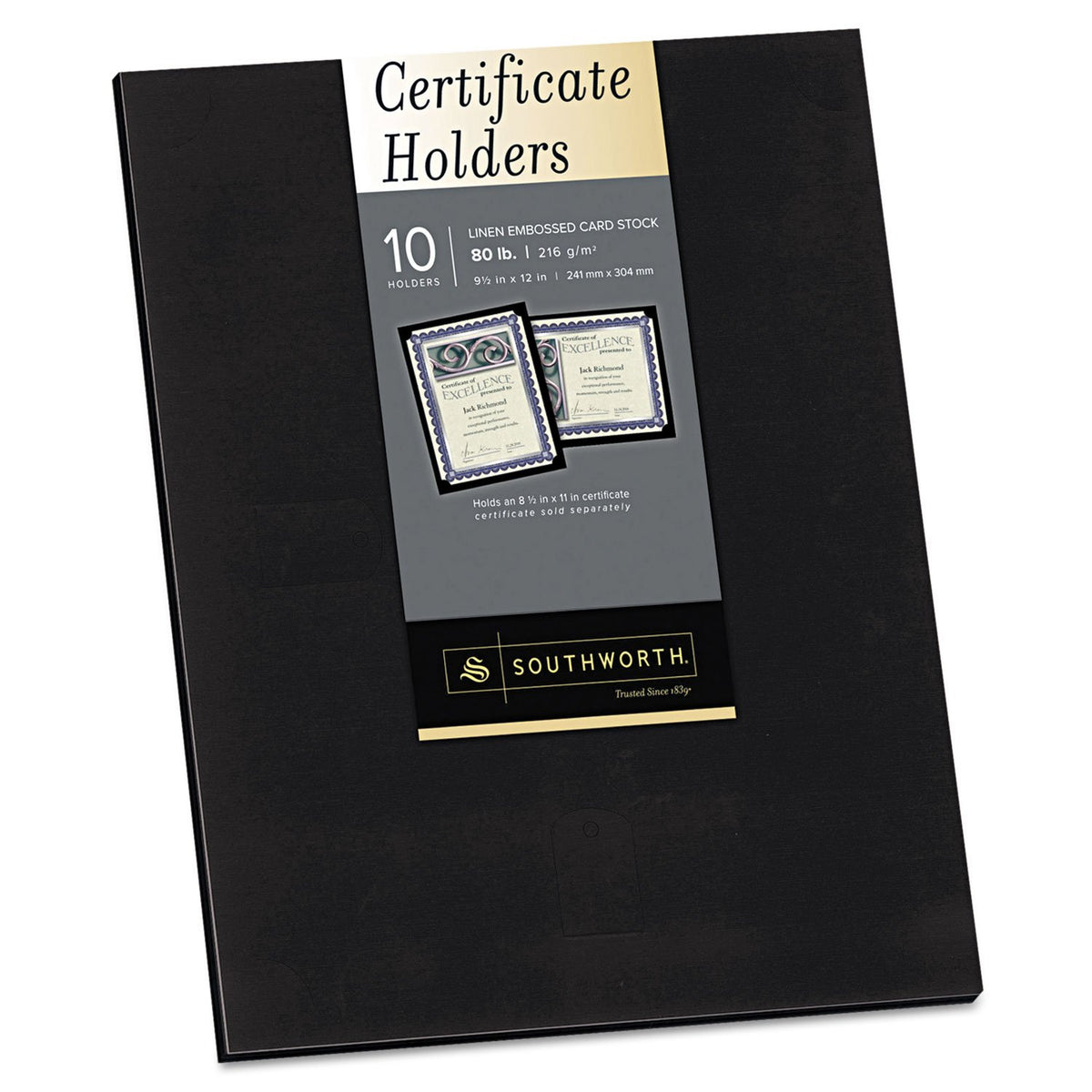 Southworth PF18 Certificate Holder, Black, 105lb Linen Stock, 12 x 9 1/2, 10/Pack