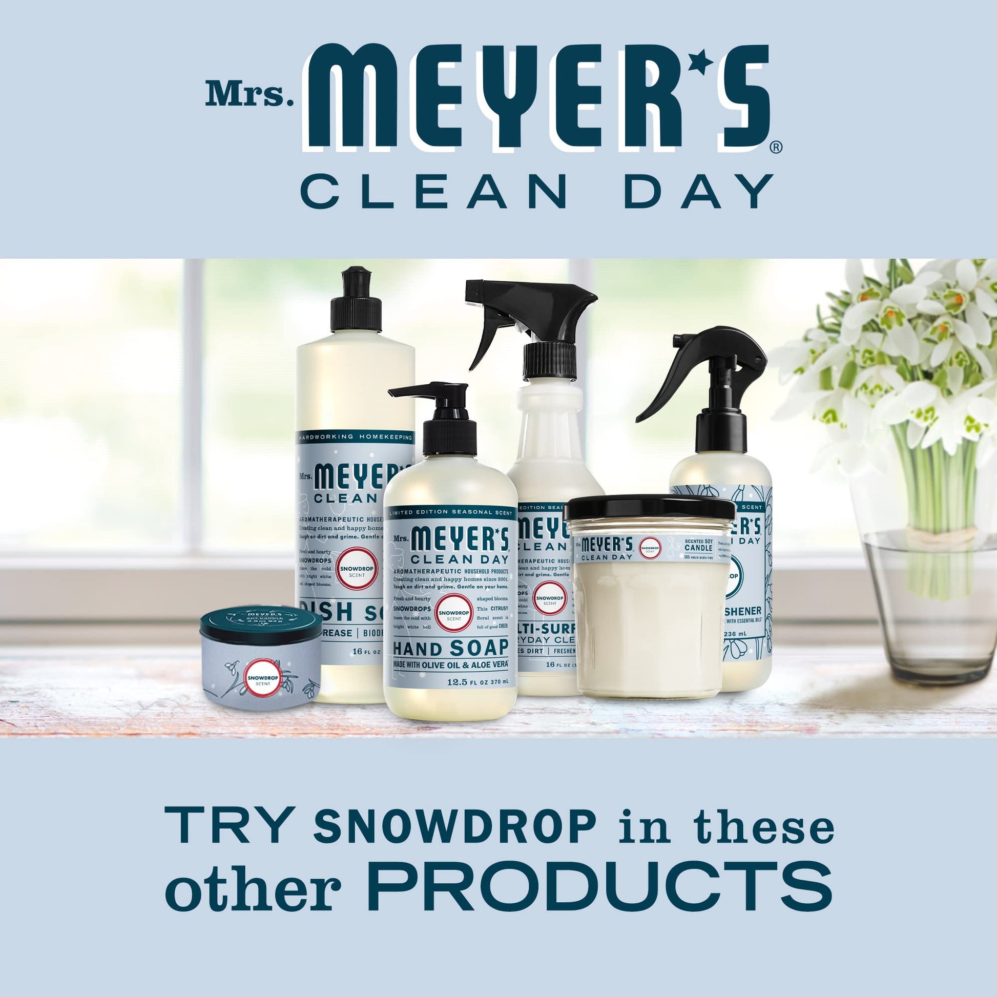 MRS. MEYER'S CLEAN DAY Variety, 1 Mrs. Meyer's Liquid Hand Soap, Snow Drop, 12.5 OZ, 1 Mrs. Meyer's Liquid Dish Soap, Snow Drop, 16 OZ, 1 CT
