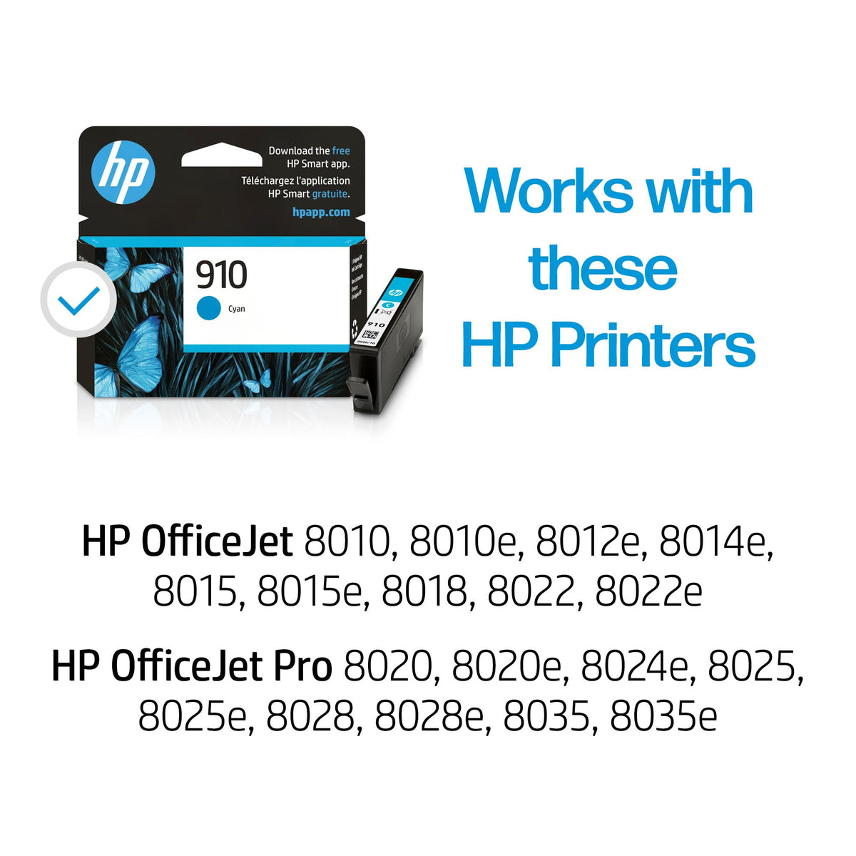 HP 910 Cyan Ink Cartridge | Works with HP OfficeJet 8010, 8020 Series, HP OfficeJet Pro 8020, 8030 Series | Eligible for Instant Ink | 3YL58AN
