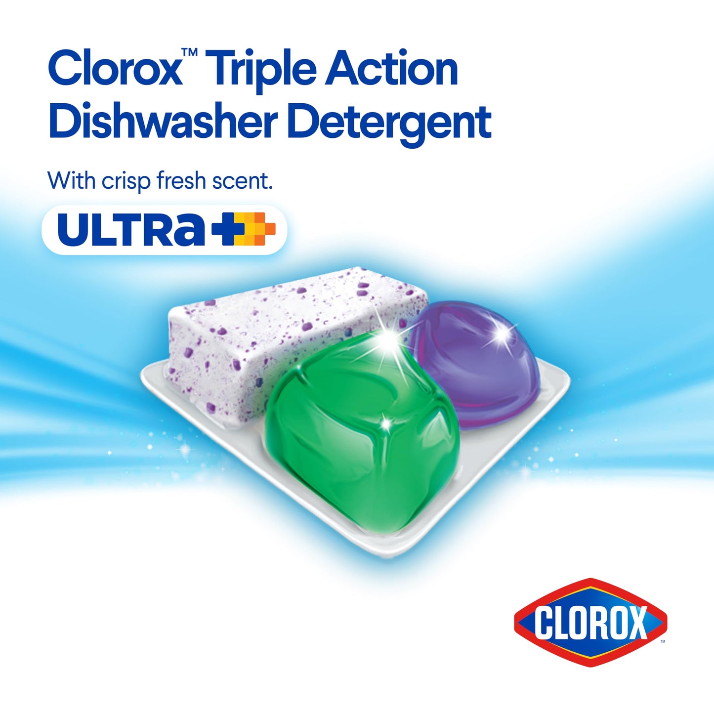 Clorox Triple Action + Ultra Dishwasher Detergent Pacs, 60 Count Dishwashing Pacs, Fresh Scent