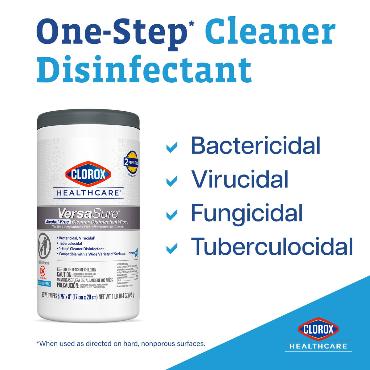 Clorox Healthcare VersaSure Cleaner Disinfectant Wipes, 110 Count Refill, 2 Refills/Case