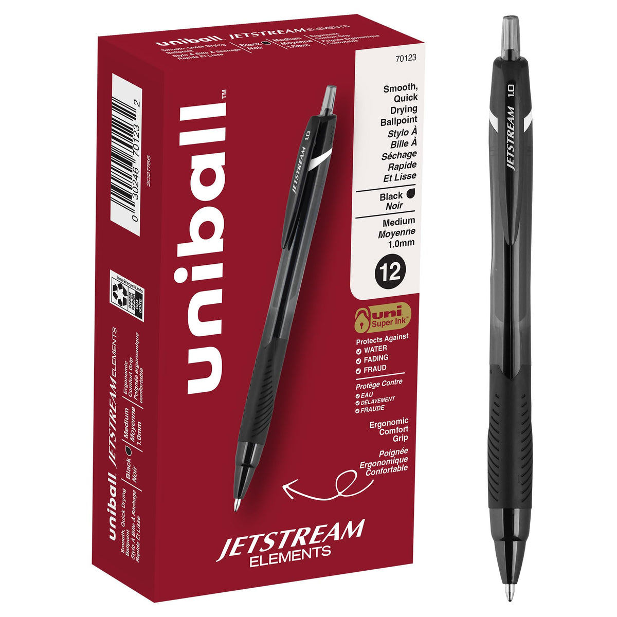 Uni-ball Jetstream Elements Ballpoint Pens, Medium Point (1.0mm), Black, 12 Count