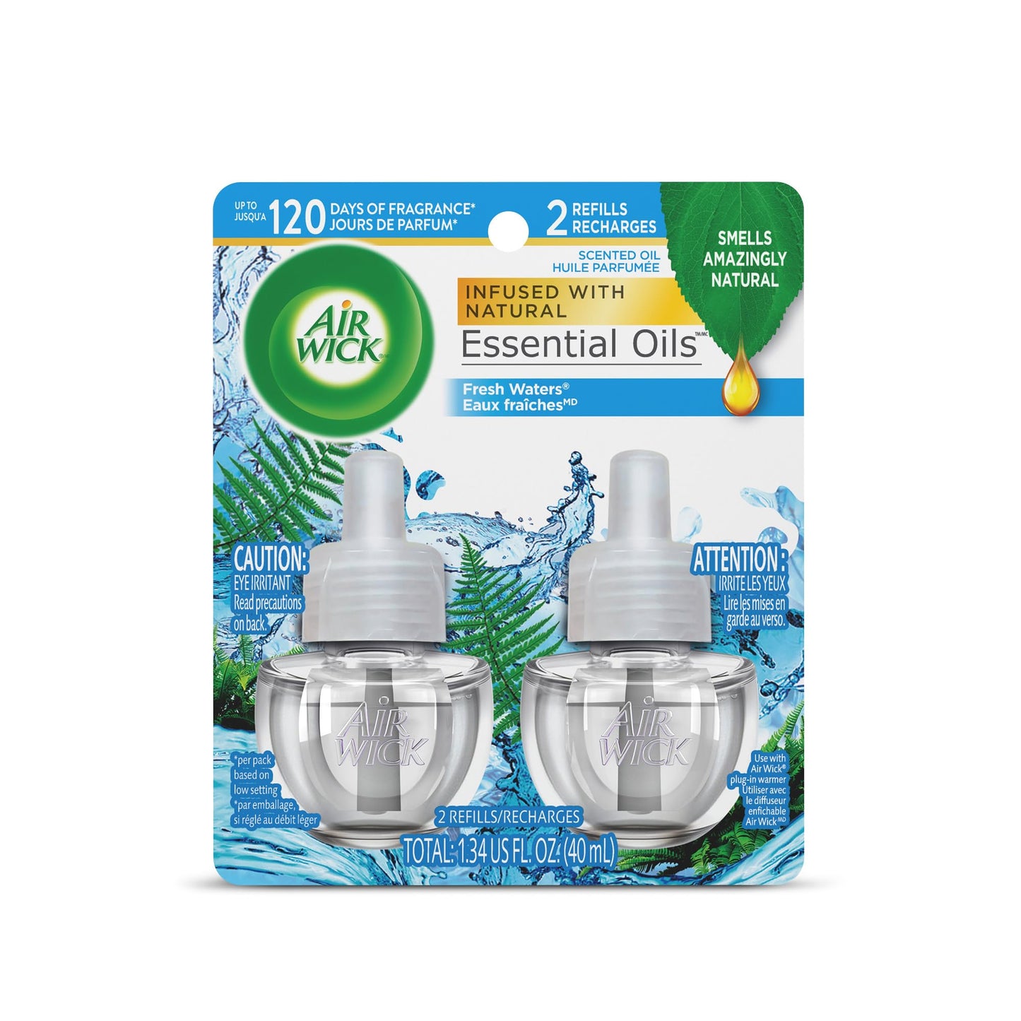 Air Wick Plug in Scented Oil Refill, 2 Ct, Fresh Waters, Air Freshener, Essential Oils