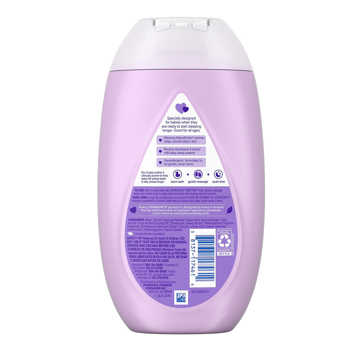 Johnson's Moisturizing Bedtime Baby Lotion with Coconut Oil & NaturalCalm Aromas to Help Relax Baby, Hypoallergenic & Free of Parabens, Phthalates & Dyes, Mild Baby Skin Care, 13.6 fl. oz x 3 Pack