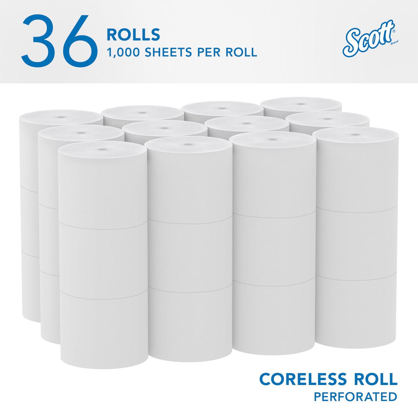 ScottÂ® Essential Coreless High-Capacity Standard Roll Bulk Toilet Paper (04007), 2-Ply, White (1,000 Sheets/Roll, 36 Rolls/Case, 36,000 Sheets/Case)