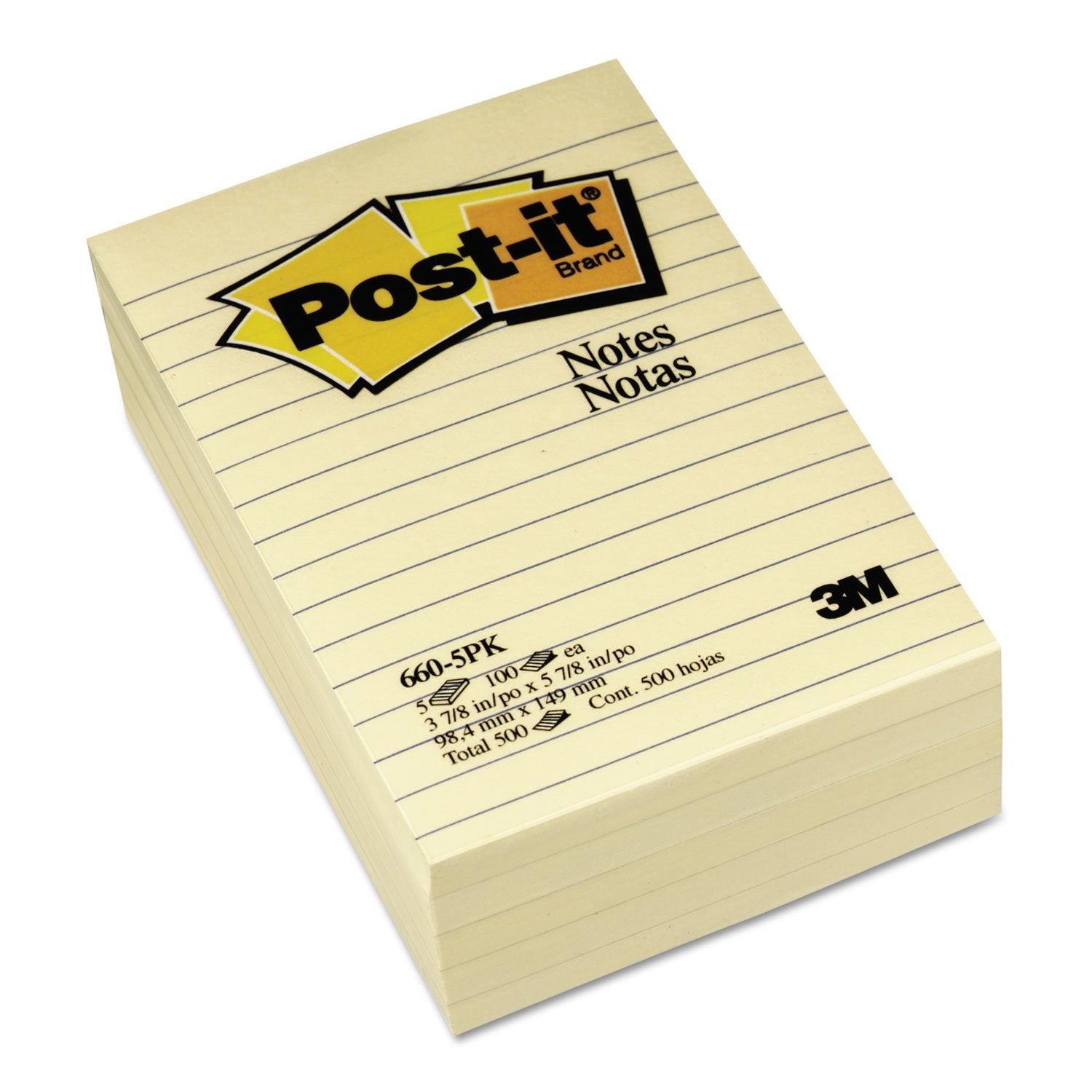 Post-it Notes, 4 in x 6 in, 5 Lined Sticky Notes Pads, 100 Sheets per Pad, Canary Yellow, The Original Post-it Note, School Supplies and Oﬃce Products