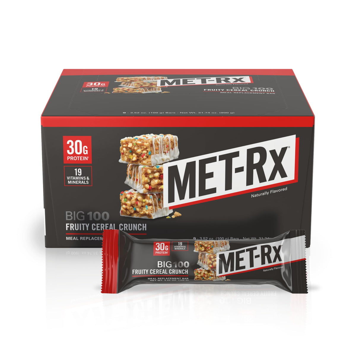 MET-Rx Big 100 Colossal Protein Bars, Fruity Cereal Meal Replacement Bars, 9 Count
