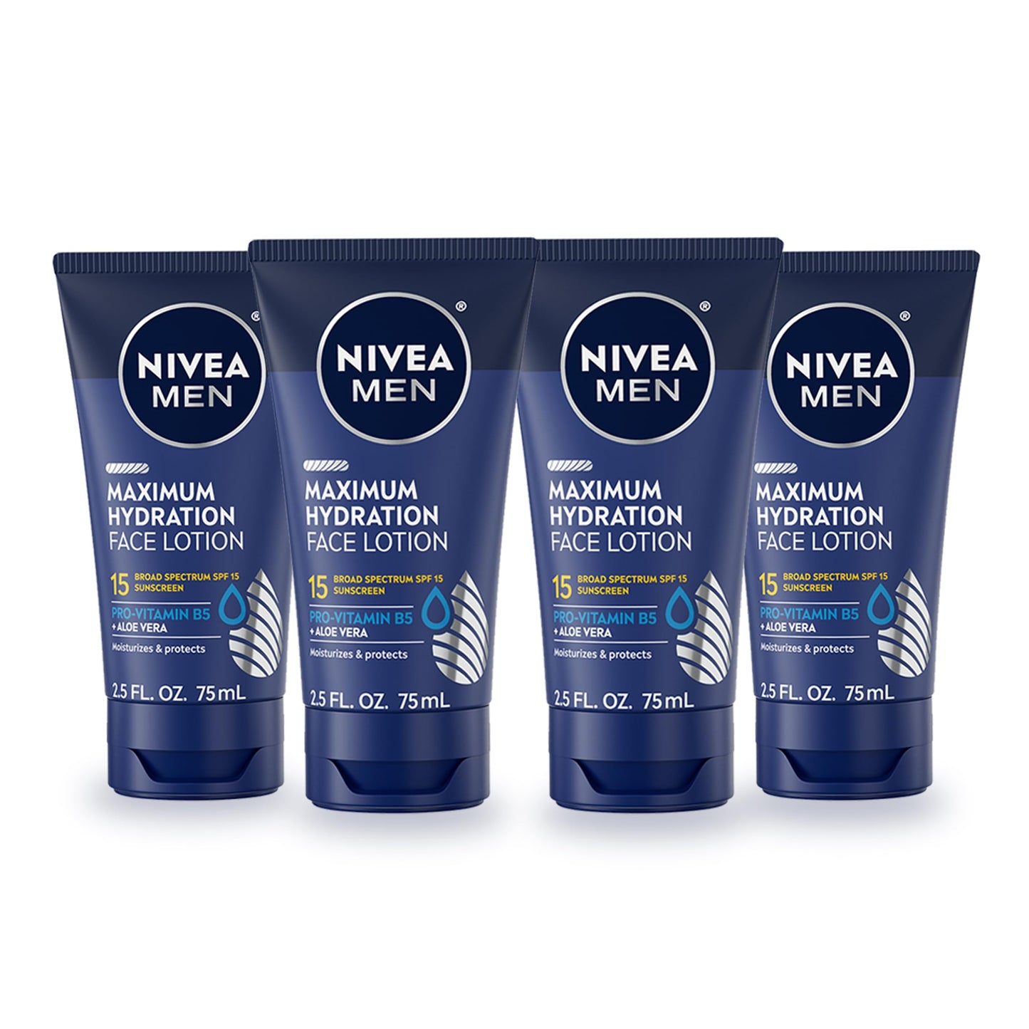 NIVEA MEN Maximum Hydration Face Lotion, Face Lotion with Broad Spectrum SPF 15 Sunscreen for Men, 4 Pack of 2.5 Fl Oz Tubes