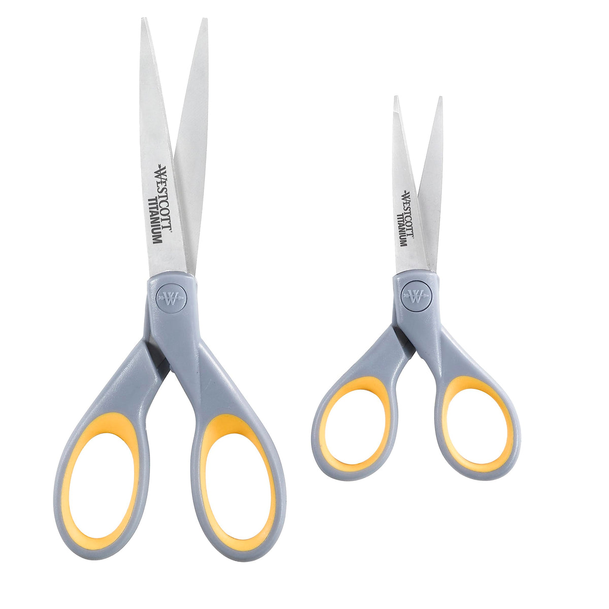 Westcott ‎13824 7” & 5” Pointed Titanium-Bonded Crafting Scissors with Soft Handles, Gray/Yellow (2 Pack)