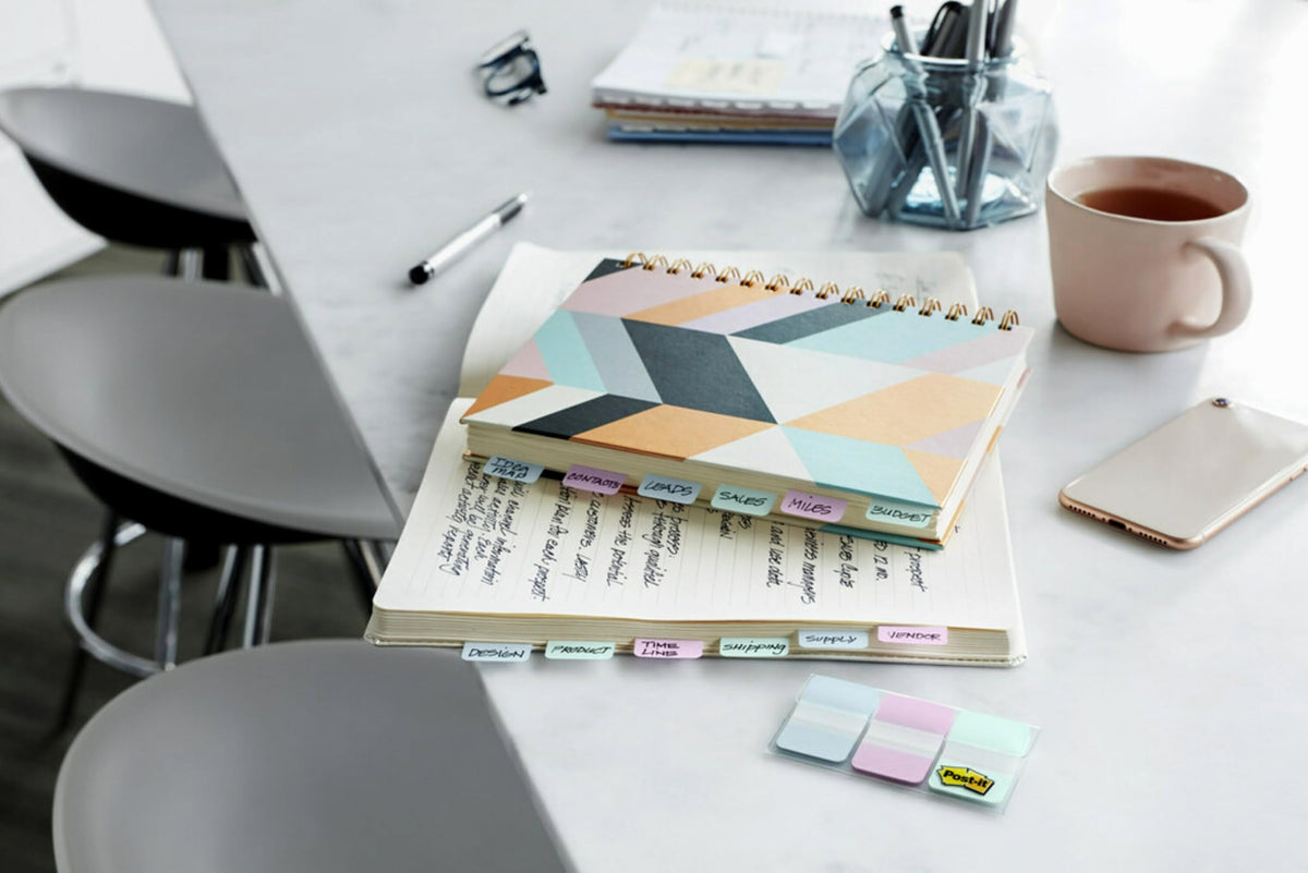 Post-it® Pastel Color Tabs, Gradient Blue, Pink, Clear, 36 Tabs/Pack