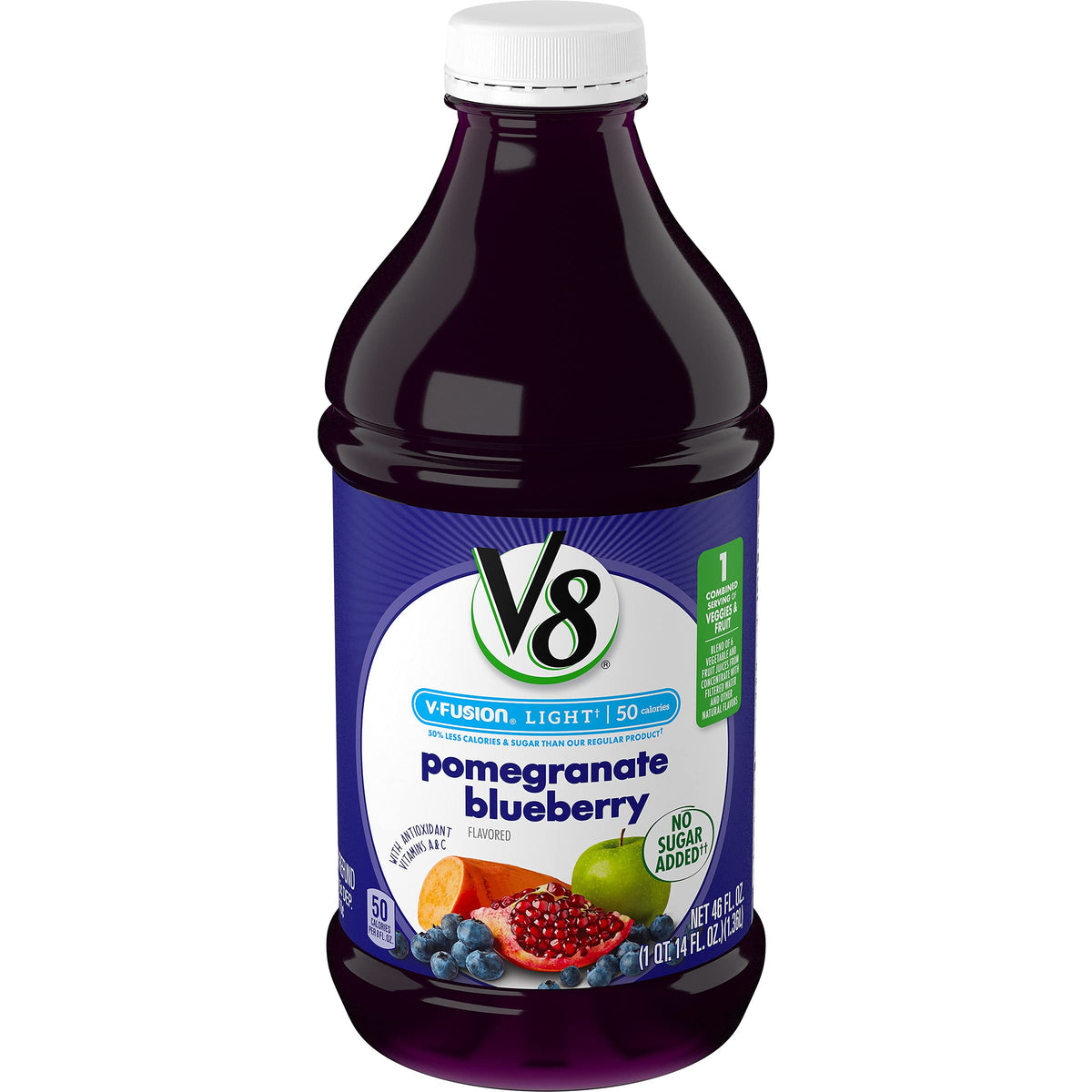 V8 V-Fusion Light Pomegranate Blueberry, 46 Fl Oz (Pack of 6)