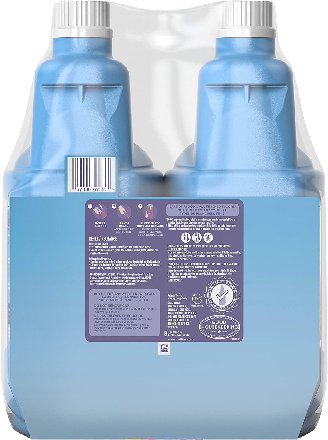 Swiffer WetJet Floor and Hardwood Multi-Surface Cleaner Solution Refills, Open Window Fresh Scent, 1.25L (Pack of 2)
