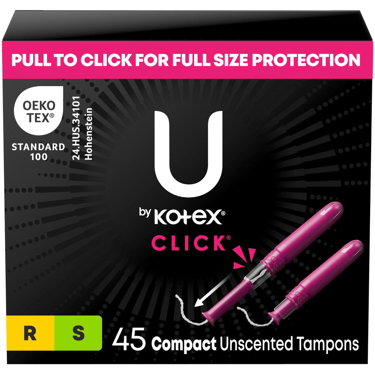 U by Kotex Tampons, Click Compact Multipack, Regular/Super Absorbency, Unscented, 45 Count