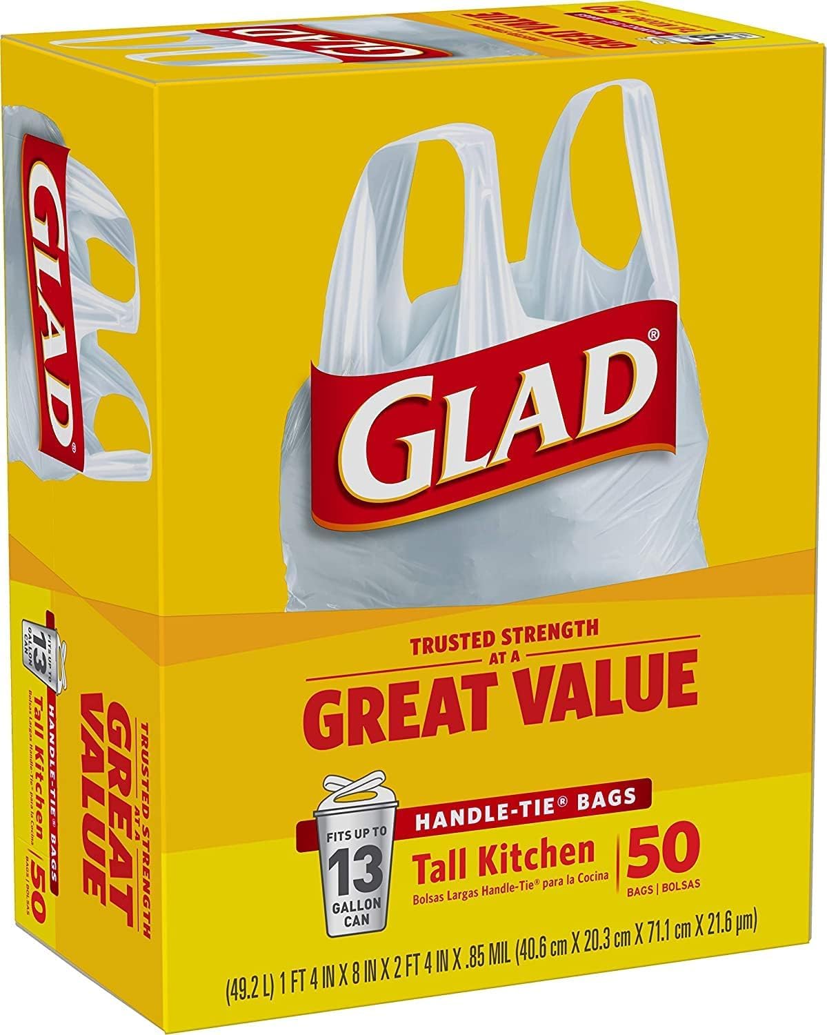 Glad Tall Kitchen Handle-Tie Trash Bags 13 Gallon White 50.0 ea (pack of 2)