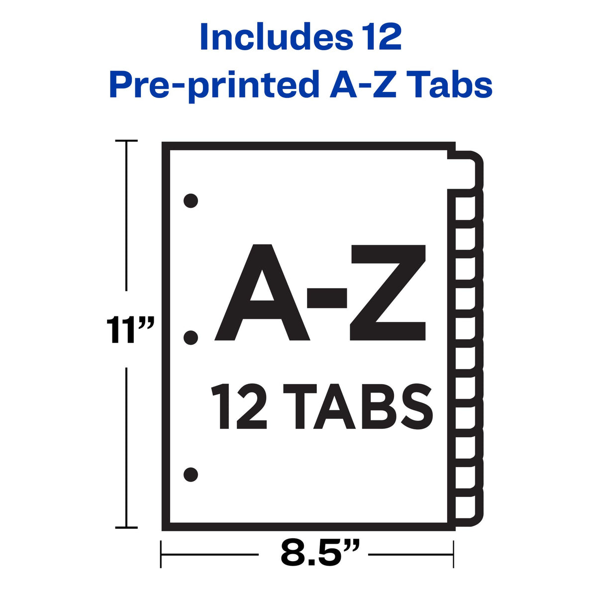 Avery Plastic A-Z 12-Tab Dividers for 3 Ring Binders, Pre-Printed Multicolor Tabs, 1 Set (11330)