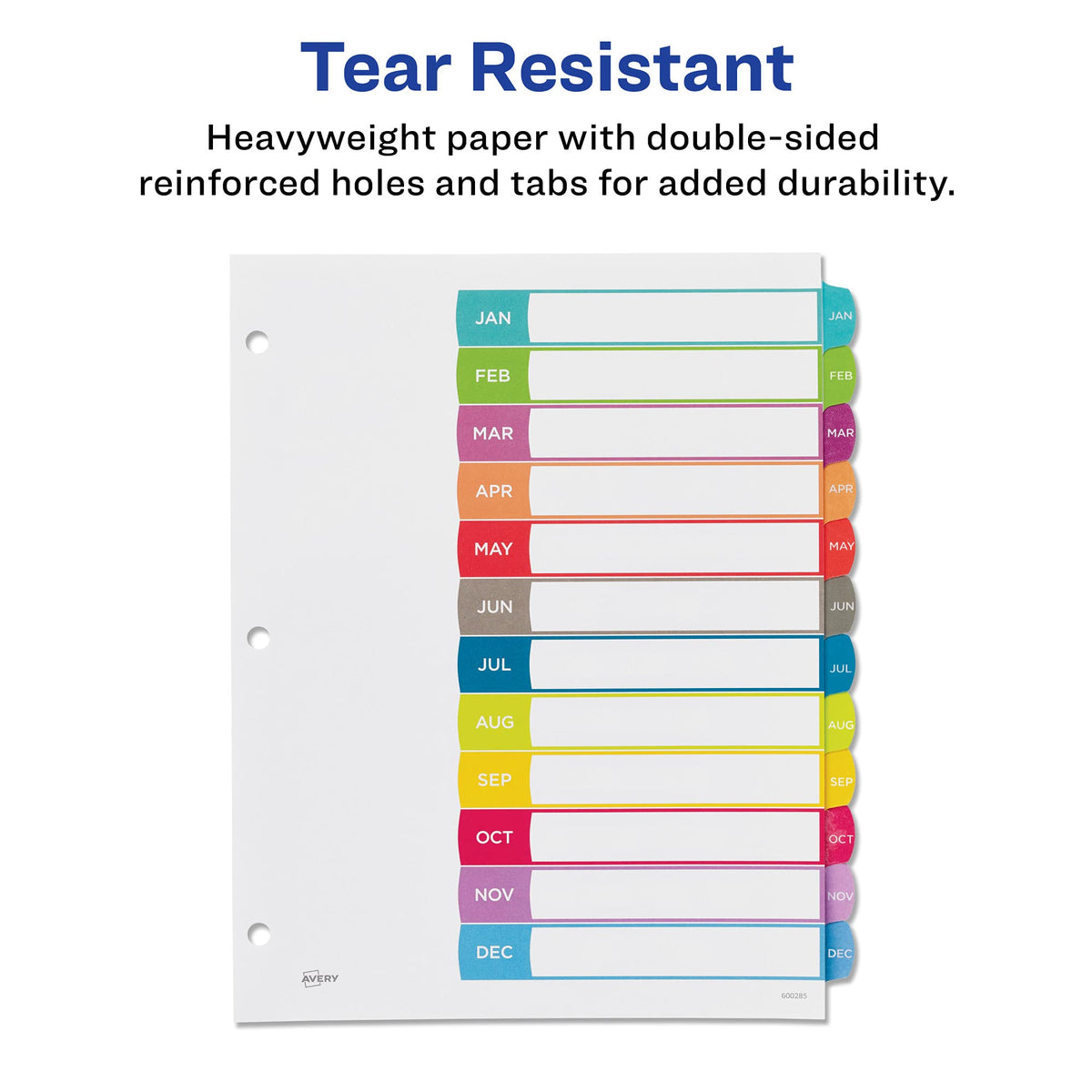 Avery Jan-Dec Customizable Table of Contents Dividers for 3 Ring Binders, 12-Tab Set, Multicolor, 1 Set (11847)