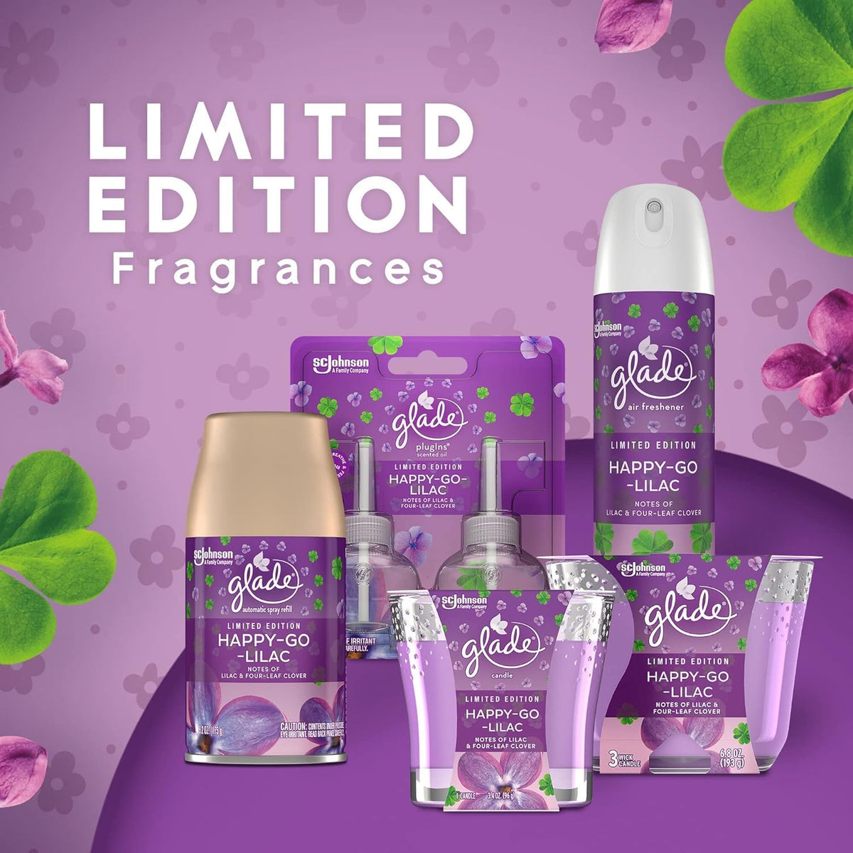 Glade PlugIns Refills Air Freshener, Scented and Essential Oils for Home and Bathroom, Happy-Go-Lilac, 0.67 Fl Oz