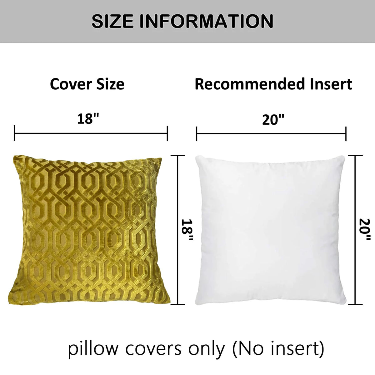 PoshMart Throw Pillow Cover, 18" x 18" Modern Yellow Geometric, Embroidery Cut, Velvet Luxury Contemporary Pillow Cover, for Couch, Sofa, Living Room, Bedroom (Insert NOT Included)