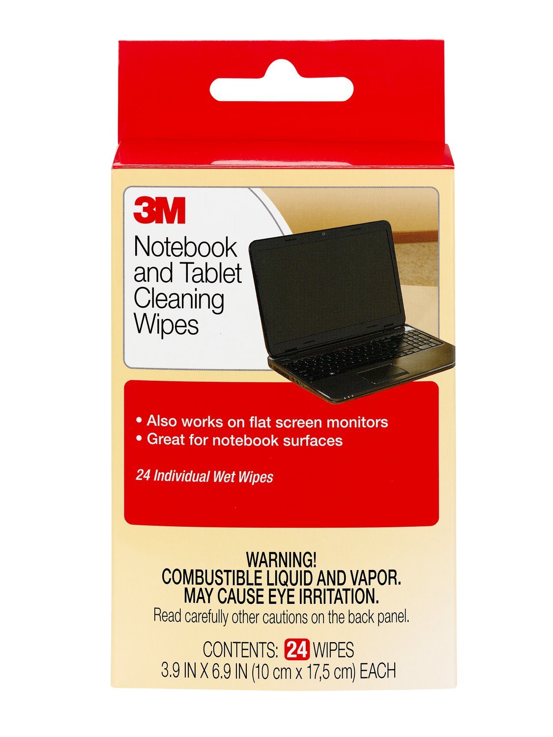 3M Notebook Screen Cleaning Wipes, 3.9 x 6.9 Inches (CL630), White, 24 individual wet wipes (Packaging may vary)