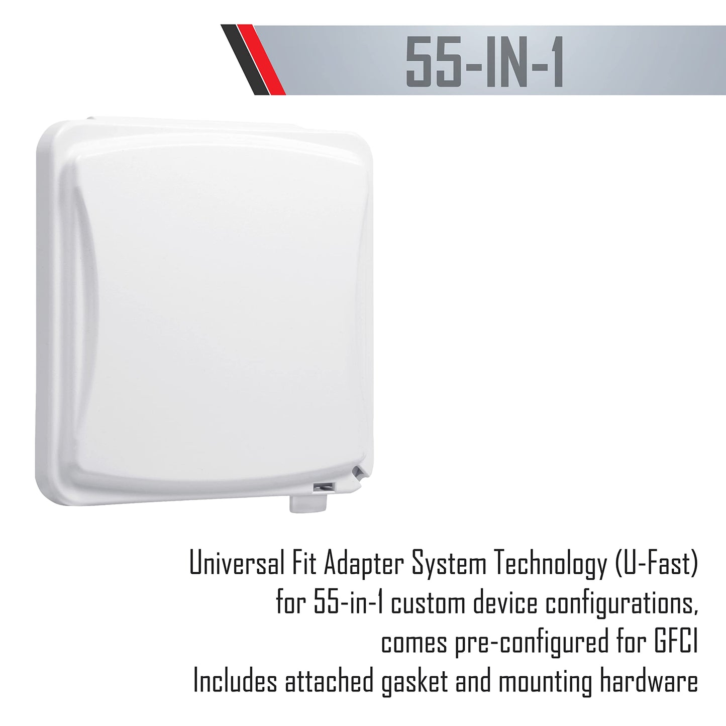 TayMac MM1410W 55-in-1 Configurations 2-Gang Vertical Weatherproof Plastic Flat Cover, White