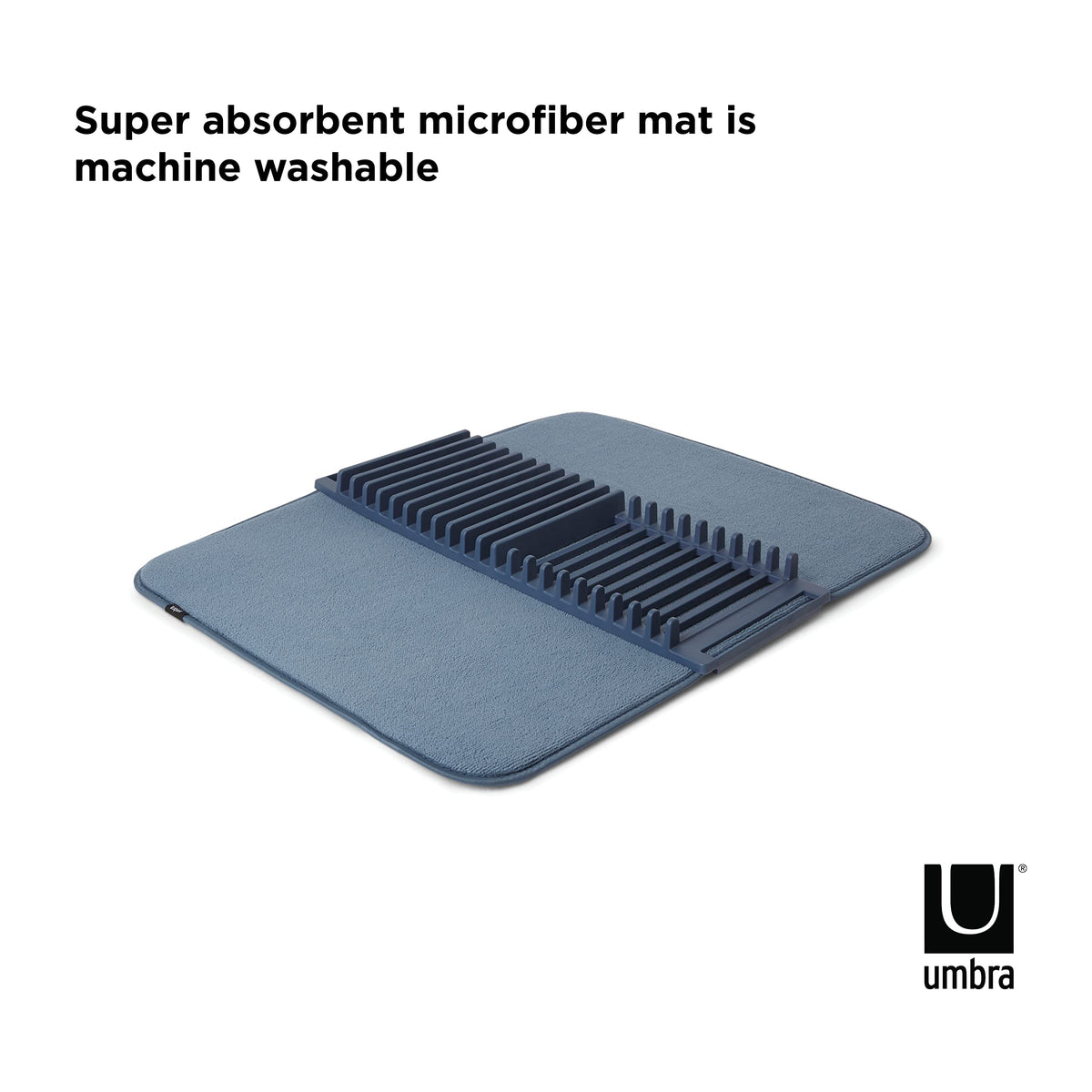 Umbra Udry Dish Rack and Microfiber Drying Mat – Space-Saving Design Folds Up for Easy Storage, Basic Rack, Denim