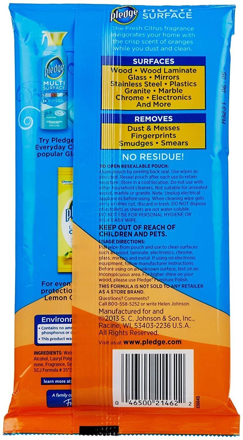 Pledge Multi Surface Everyday Wipes 25 ea (Pack of 6)