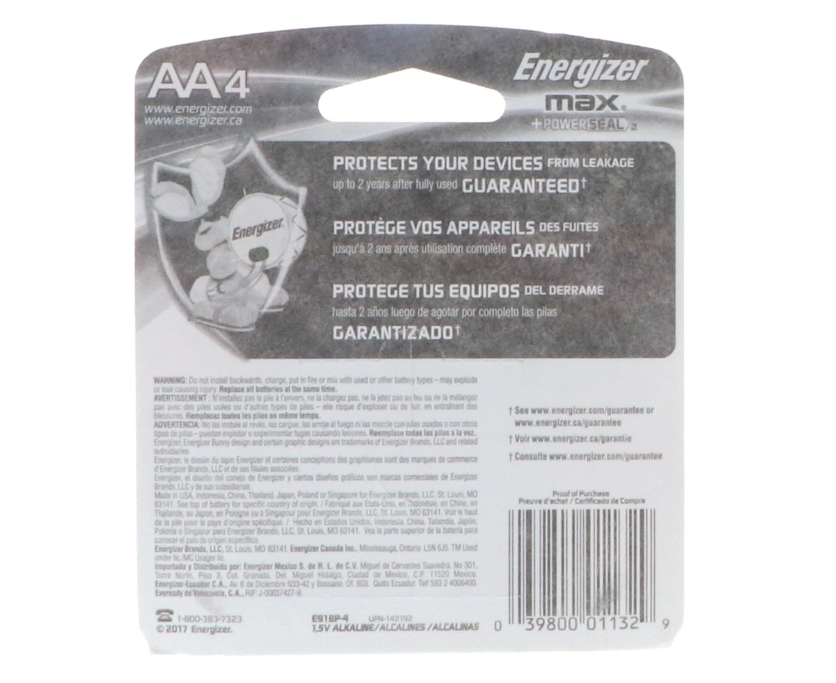 Energizer (Pack of 2) E91BP-4 AA Alkaline 4 Batteries per Package