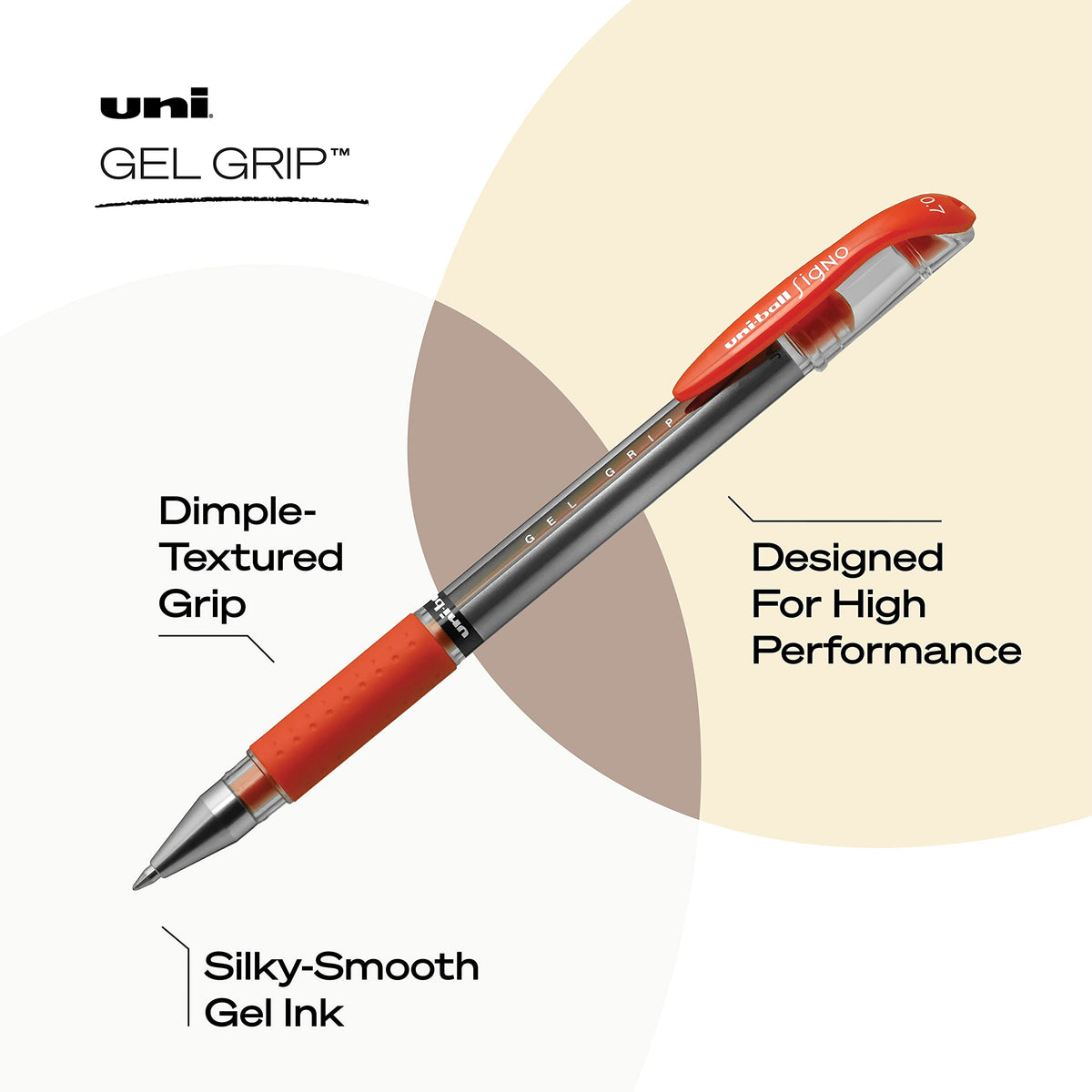 Uni-Ball 65452 Signo Gel Grip Roller Ball Stick Pen, Red Ink, Medium, Dozen