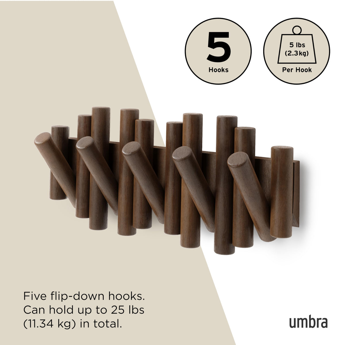 Umbra Picket Rail Hook Coat Rack, Aged Walnut