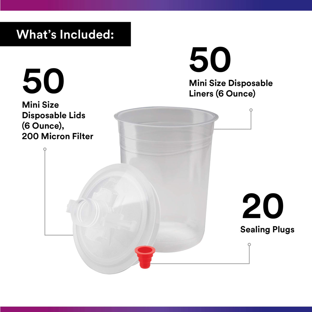 3M PPS (Original Series) Paint Spray Gun Cup Lids and Liners Kit, 16114, Mini, 6 oz, 200-micron Filter, Use w/ Paint Gun for Cars, Furniture, Home, 50 Disposable Lids and Liners, 20 Sealing Plugs