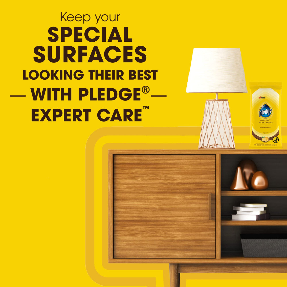 Pledge Expert Care Enhancing Wood Wipes, Lemon Scent, 24 Count
