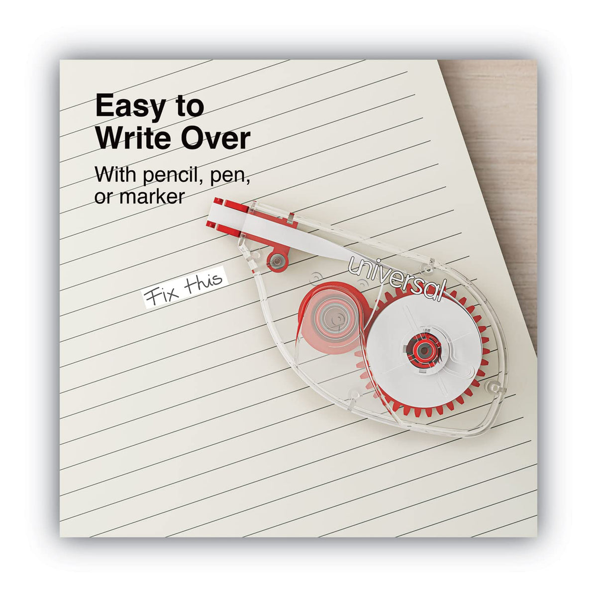 Universal 75610 Side-Application Correction Tape, Clear Red Applicator, 0.2-inch x 393-inch, 6/Pack