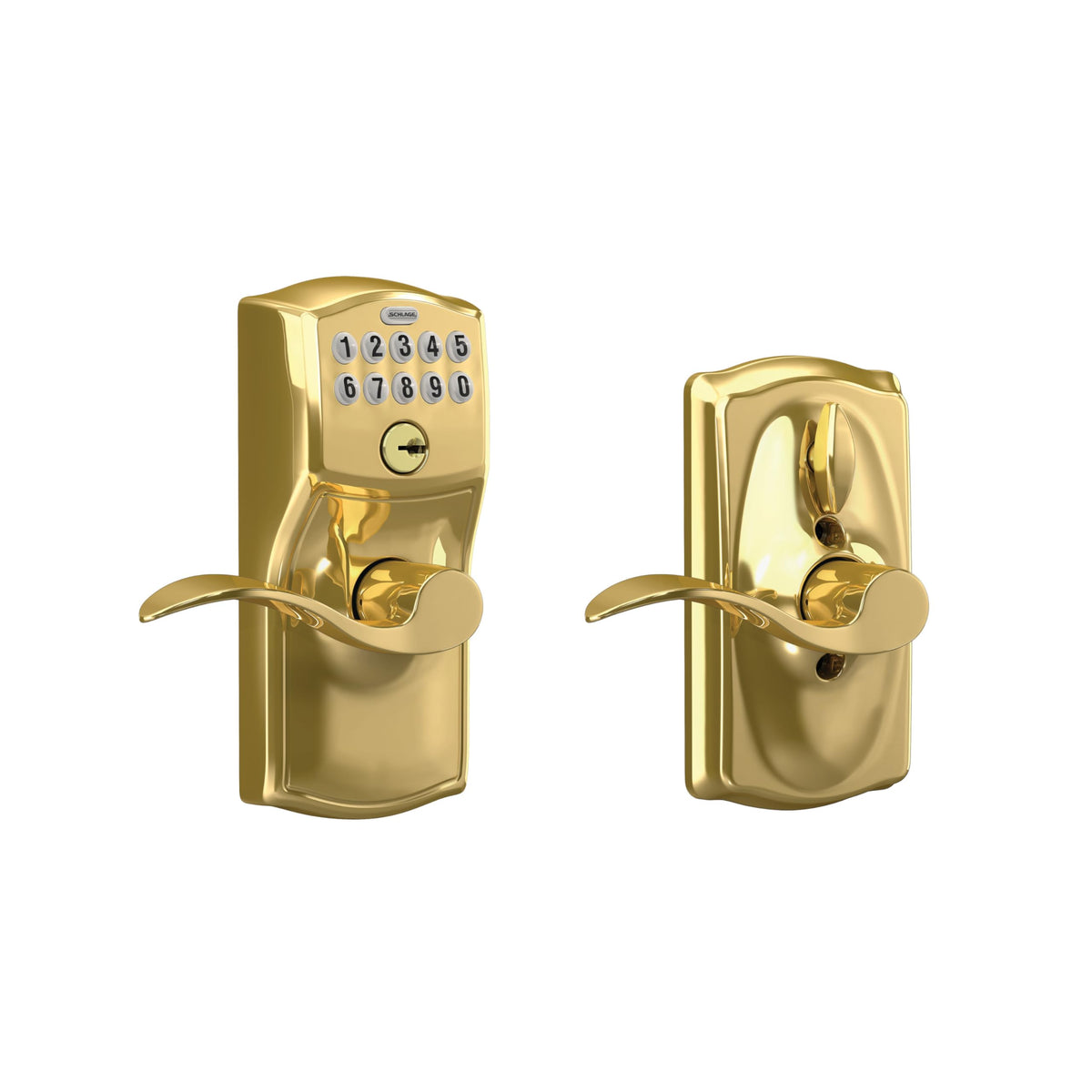 SCHLAGE FE595 CAM 505 16-234 10-027 Camelot by Accent Keypad Lever with Flex Lock, Bright Brass