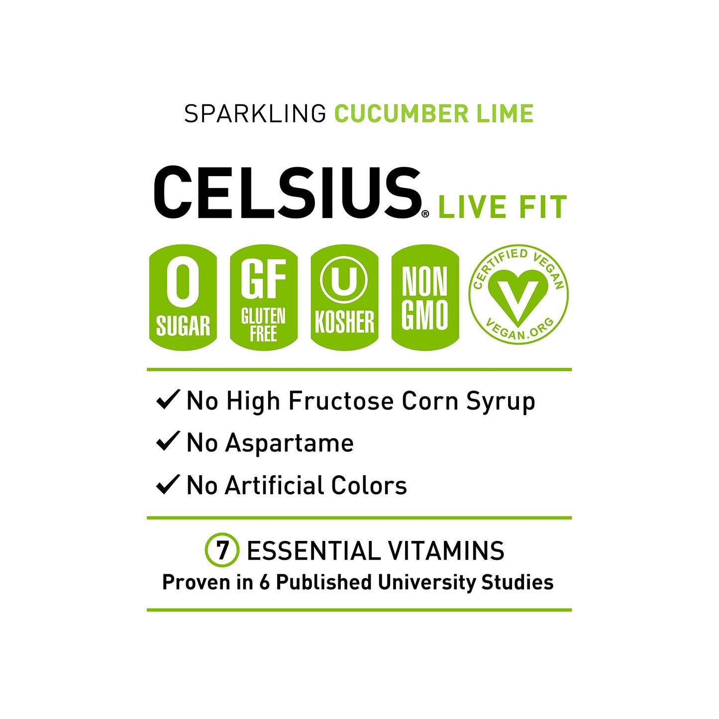 CELSIUS Sweetened with Stevia Sparkling Cucumber Lime Fitness Drink, Zero Sugar, 12oz. Slim Can (Pack of 12)