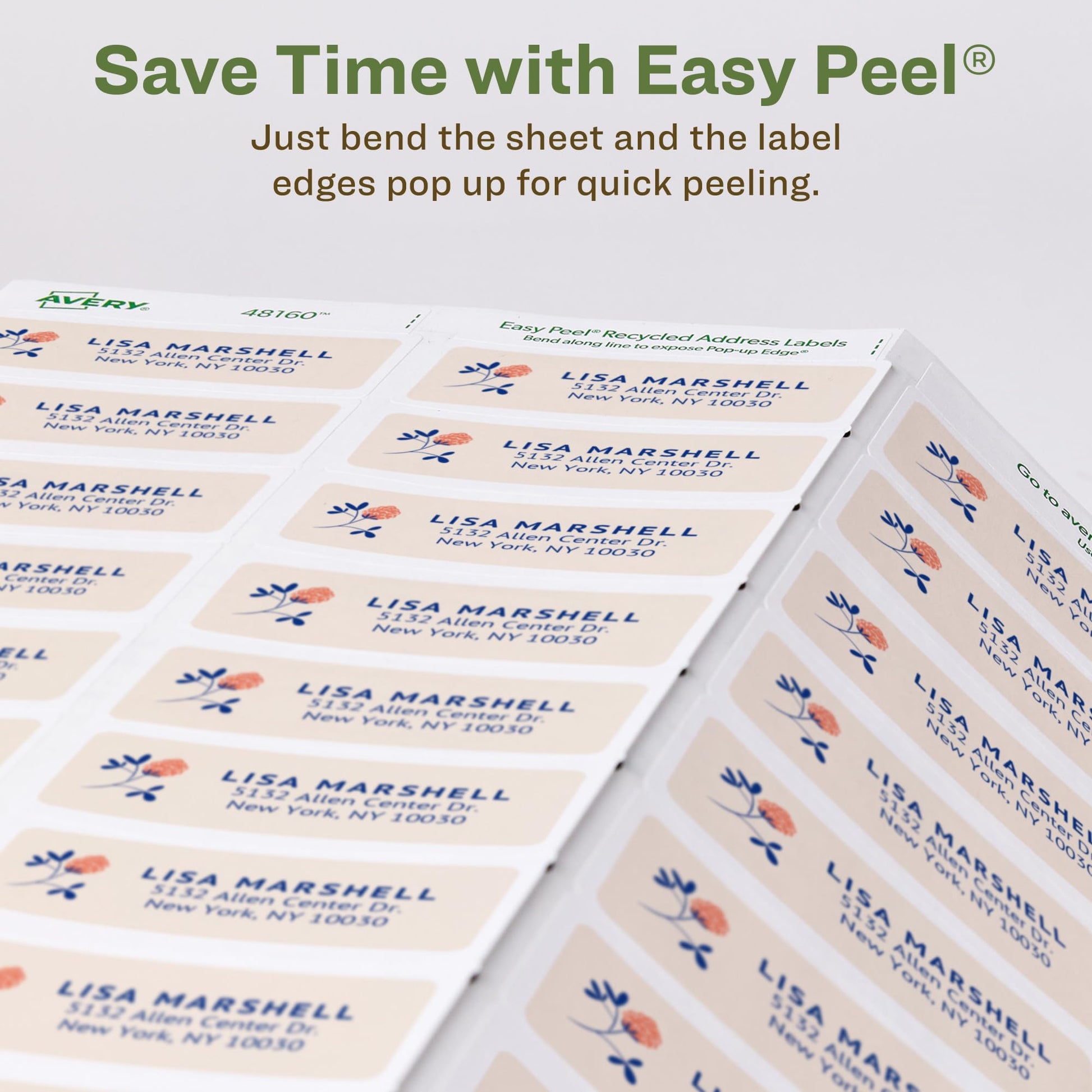 Avery EcoFriendly Recycled Address Labels, 1" x 2-5/8", White, Permanent Label Adhesive, 750 Printable Labels (48160)
