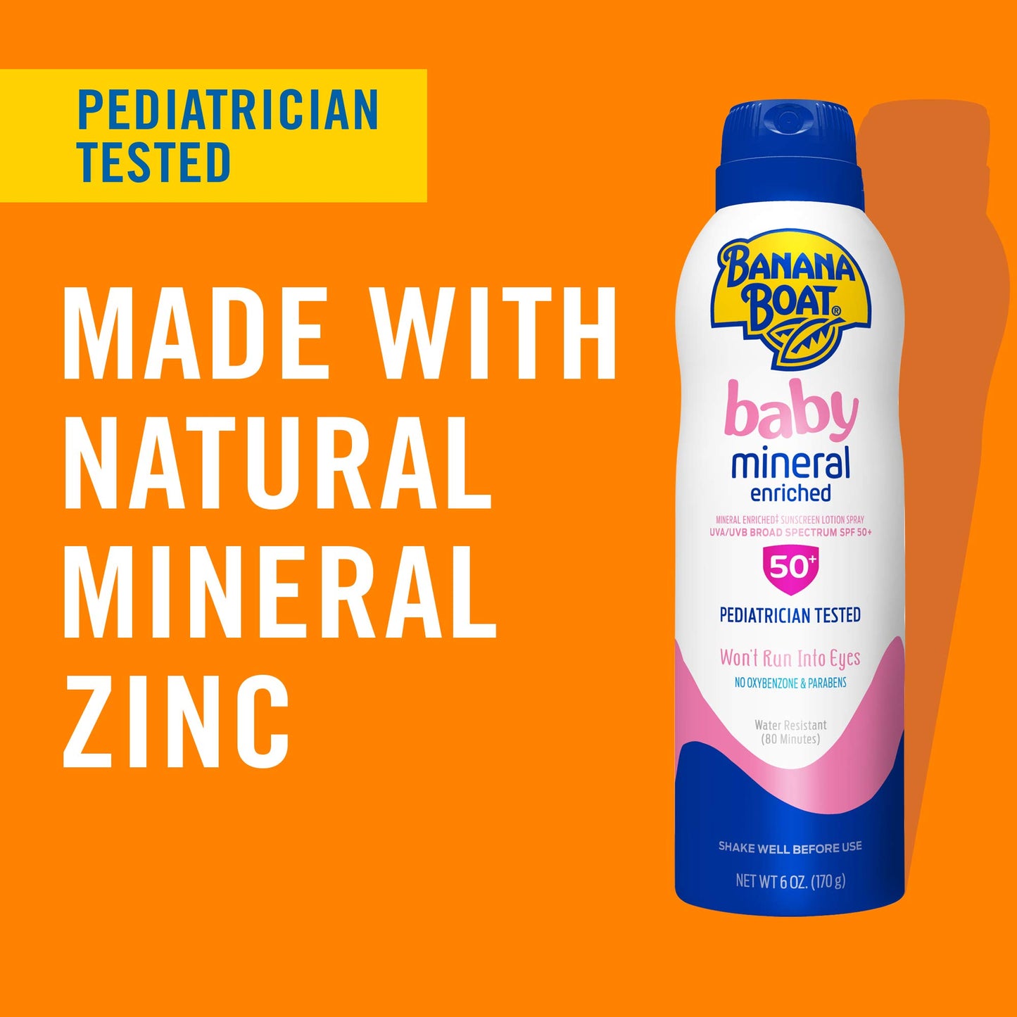 Banana Boat Baby Mineral Enriched, Won't Run Into Eyes, Reef Friendly, Broad Spectrum Sunscreen Spray, SPF 50, 6oz. - Twin Pack,6 Ounce (Pack of 2)