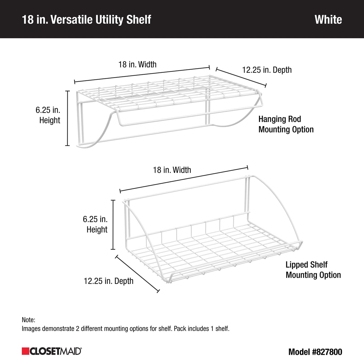 ClosetMaid 8278 18-Inch Wide Laundry Utility Hanger Shelf , White
