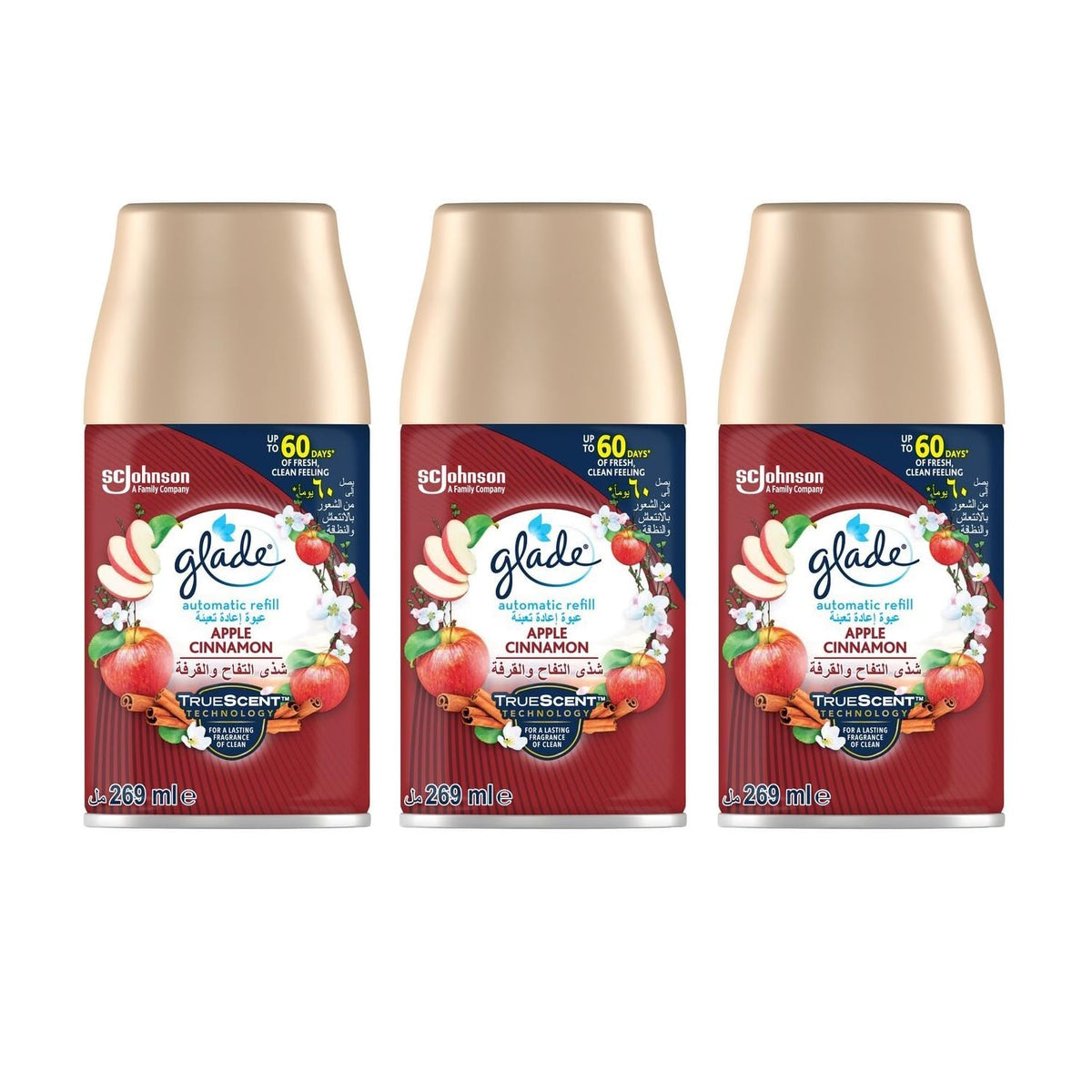 Glade Automatic Spray Air Freshener Refill, Apple Cinnamon, 3-Pack