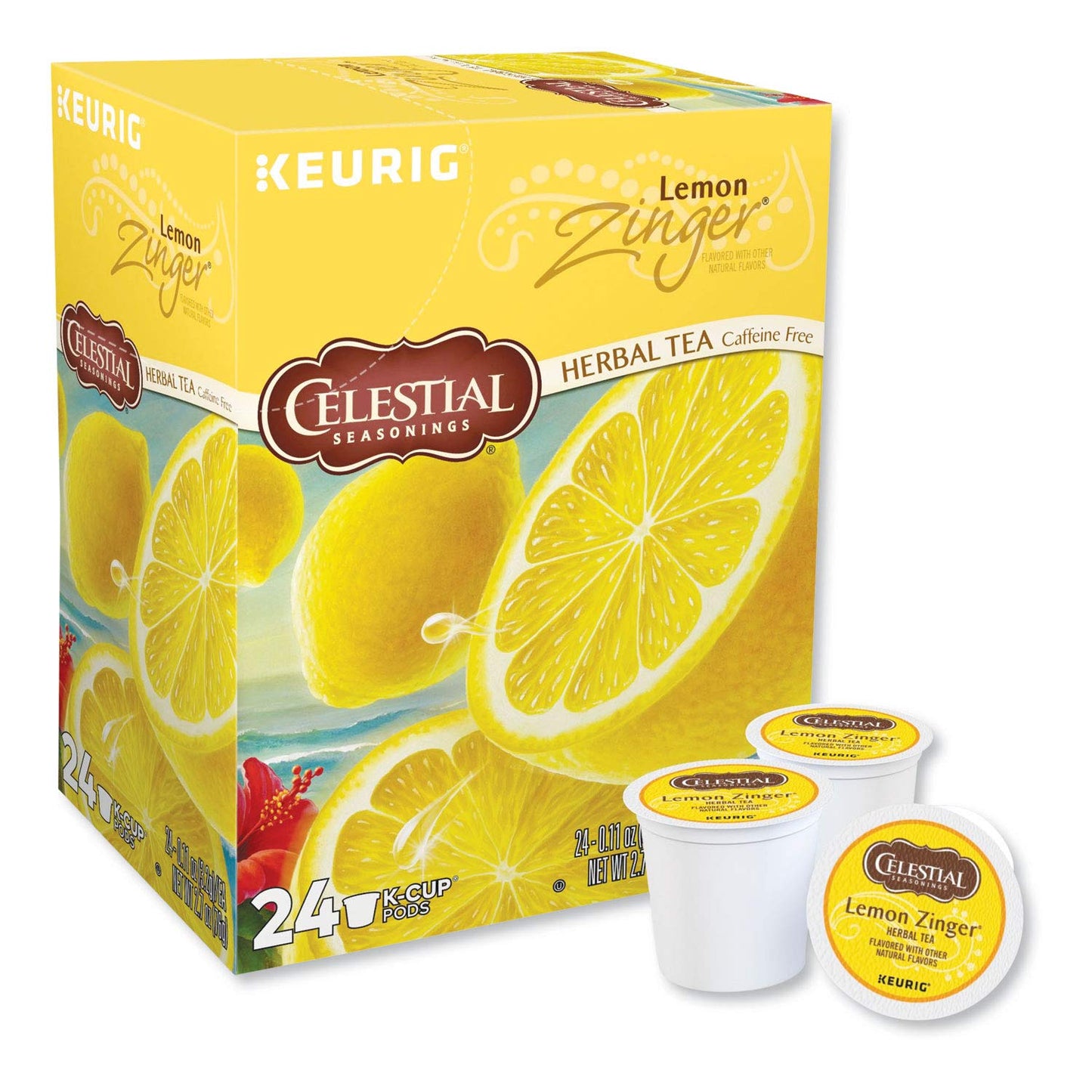 Celestial Seasonings Lemon Zinger Herbal Tea, Single-Serve Keurig K-Cup Pods, 24 Count