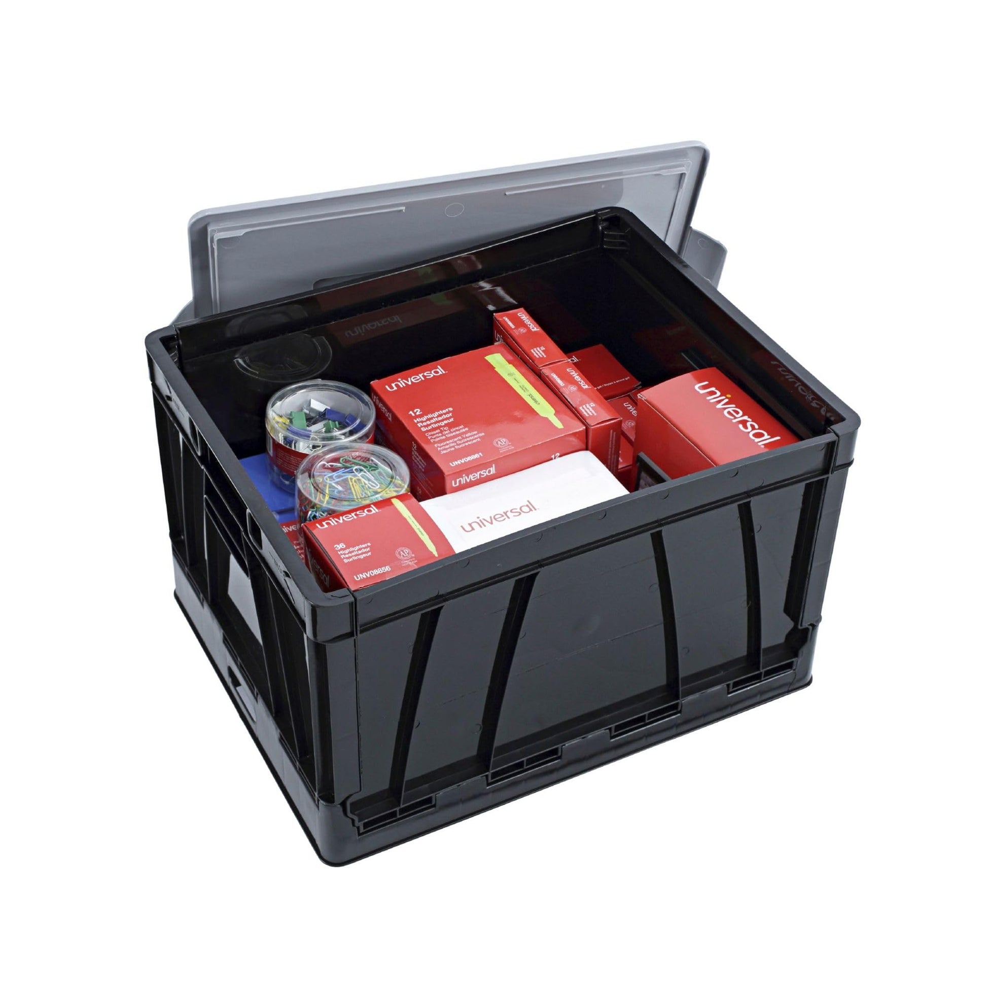 Universal UNV40010 17.25 in. x 14.25 in. x 10.5 in. Letter/Legal Files Collapsible Crate - Black/Gray (2/Pack)