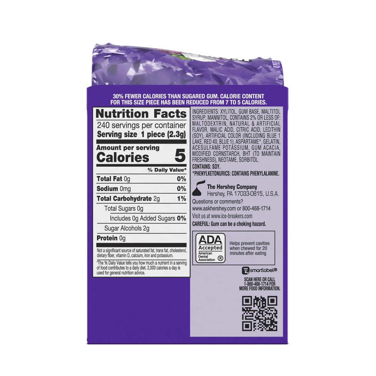 ICE BREAKERS Ice Cubes Arctic Grape Sugar Free Chewing Gum Bottles, 3.24 oz (6 Count, 40 Pieces)